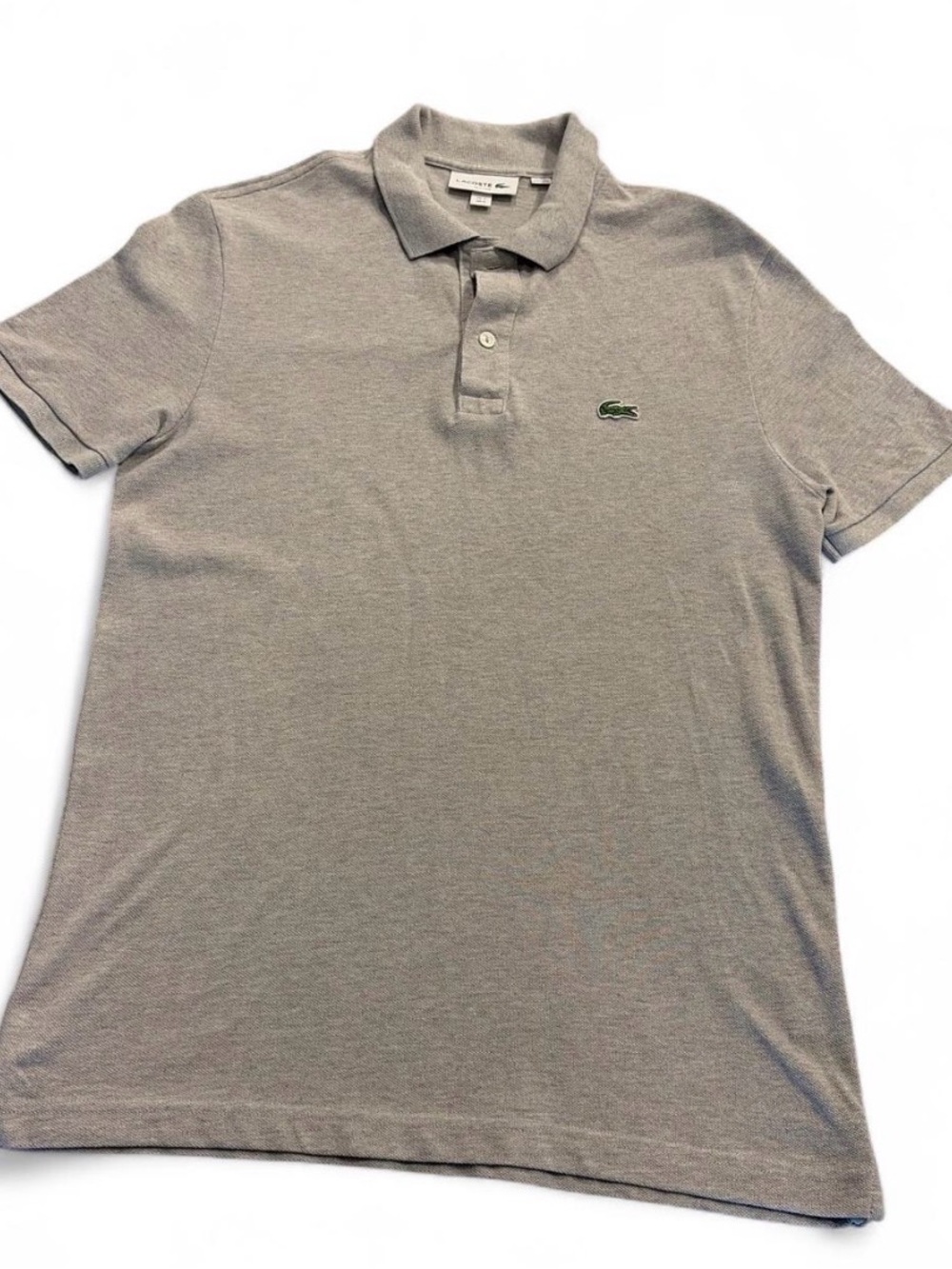 LACOSTE Men's Light Grey Polo with Green Crocodile Logo Sz M excellent condition